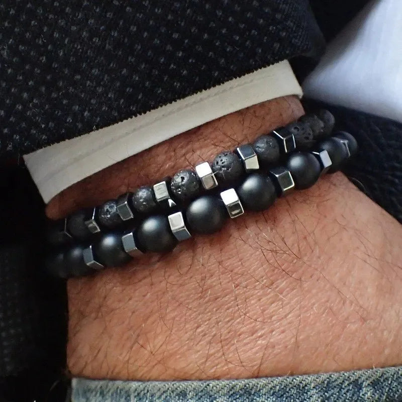 Frosted Volcanic Stone Bracelet Set