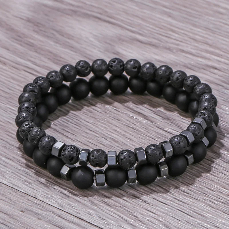 Frosted Volcanic Stone Bracelet Set