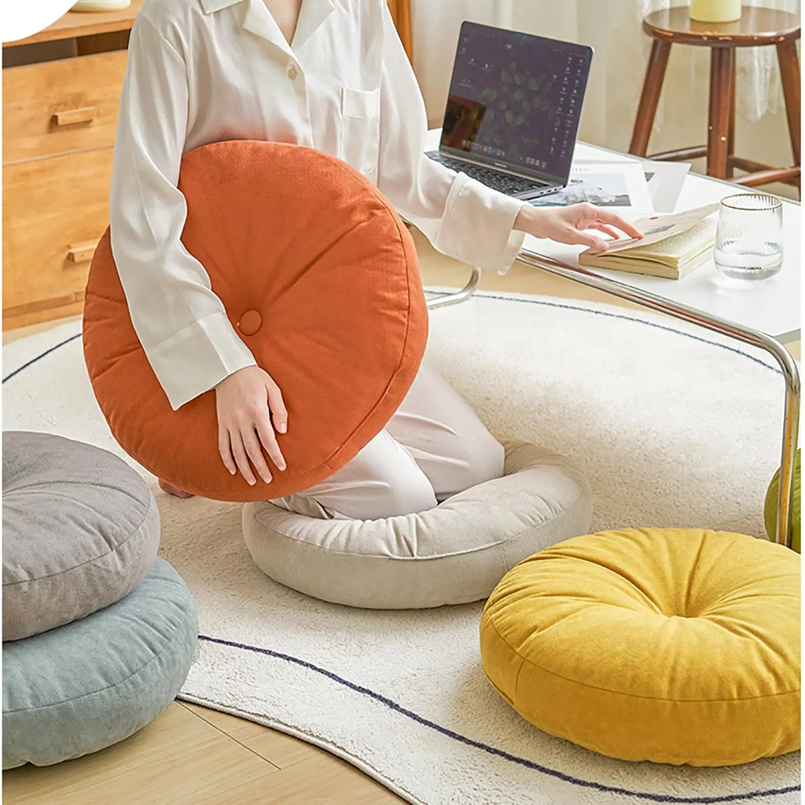 Cozy Round Chenille Floor Pillow