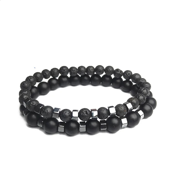Frosted Volcanic Stone Bracelet Set