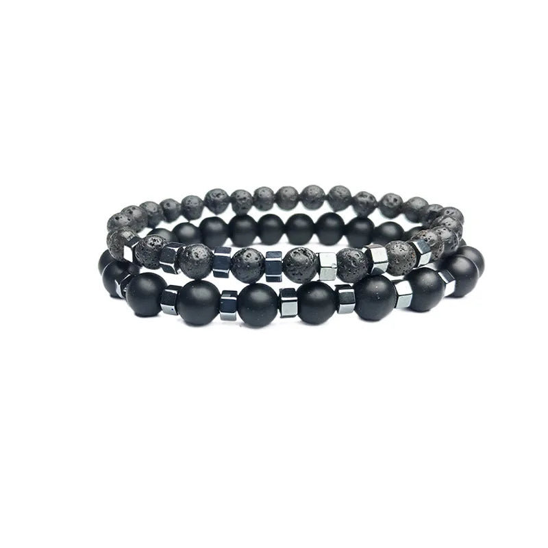 Frosted Volcanic Stone Bracelet Set