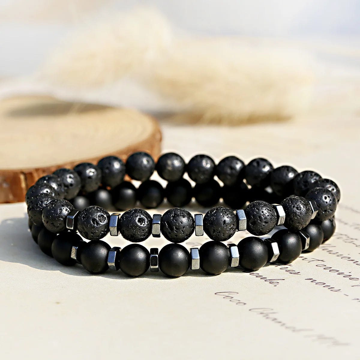 Frosted Volcanic Stone Bracelet Set